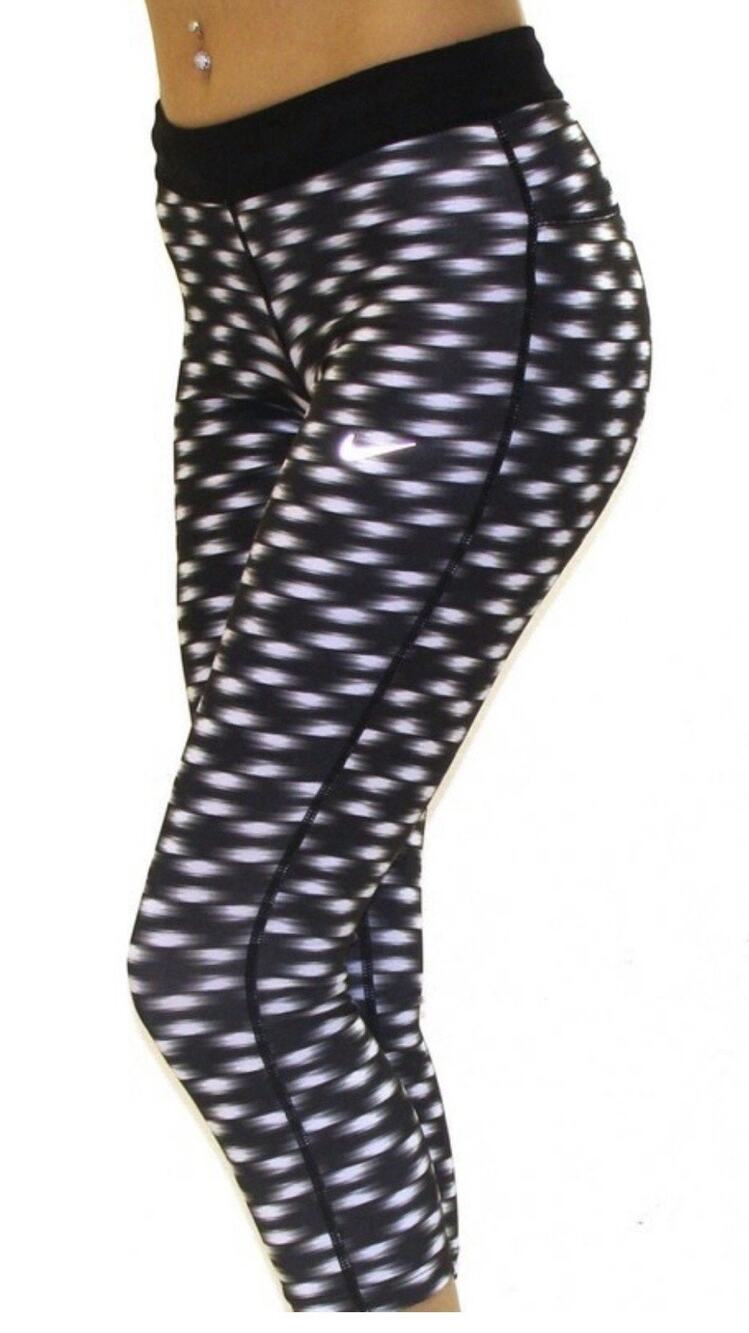 Nike Dri-FIT Relay Printed Black Crop Running Capri Leggings Size S
